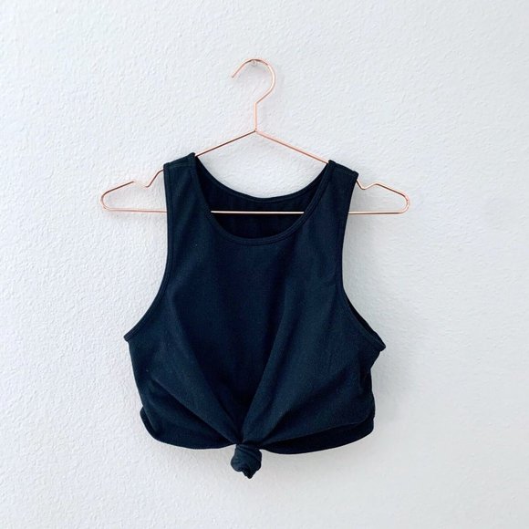 GapFit Ribbed Blackout Twist-Knot Cropped Sports Bra Black Size L - Picture 2 of 8